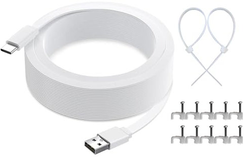 BCSAILVE 33 FT USB C Cable for Security Camera Blink, Ring Pan-Tilt Indoor Cam, Xiaomi Mi Eufy, Weatherproof Type-C Extension Power Cord 10m Long, White