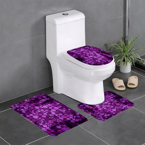 KGDHY Badezimmermatten-Sets 3-Teilig,Aubergine, Lila und Flieder,Bad und WC-Vorleger-Set,rutschfeste Badezimmerteppiche wasserabsorbierende