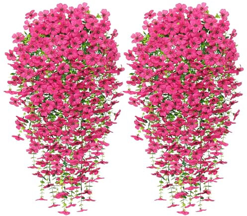 Betylifoy Fiori Artificiali Appesi 4 Pezzi Piante Artificiali Appese all'Aperto Resistenti ai Raggi UV Piante Rampicanti Artificiali per il Giardino il Patio e l'Esterno (Rosa rossa)
