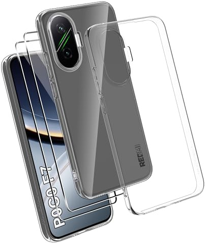 Effcotuo Funda para Poco F7 5G/ Redmi Turbo 4 Pro Cover con 2 Protector de Pantalla Cristal Templado Case Transparente Protectora de Silicona TPU Funda