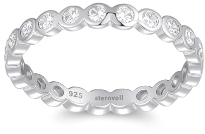 Sternvoll® Damenring Silber 925 mit Zirkonia | Rundgefasster Eternity-Ring rhodiniert | Funkelnder Stapelring im Bubble-Design