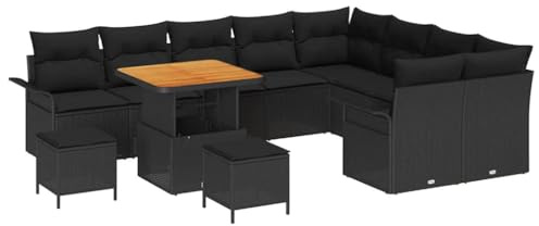 vidaXL Garten-Sofa-Set 12 pcs Schwarz Poly-Rattan, Garten- und Terrassenmöbel, modernes Sofaset, strapazierfähig, Rattan-Lounge, minimalistische Sitzgelegenheiten