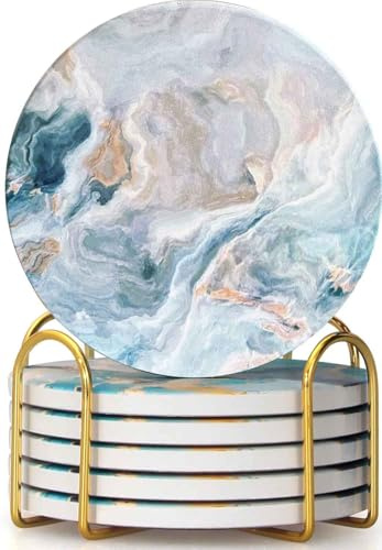 Getränkeuntersetzer mit Halter, Keramik-Untersetzer, Marmor-Stil, saugfähig, abstrakt, Untersetzer-Set, 10,2 cm, Tassenmatte für jede Tasse, Zuhause, Wohnzimmer-Dekor, Tischschutz für Kaffee, Getränke