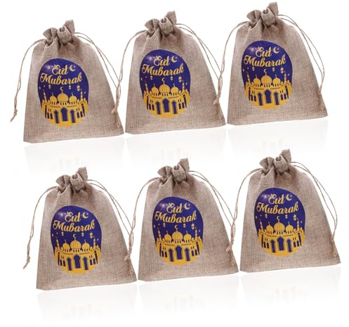 HEATSHAKING 6 Stück Eid Mubarak Geschenktüten Teiliges Kordelzug für Süßigkeiten Dekoration Partybedarf für Ramadan Wiederverwendbare Verpackung für und Snacks