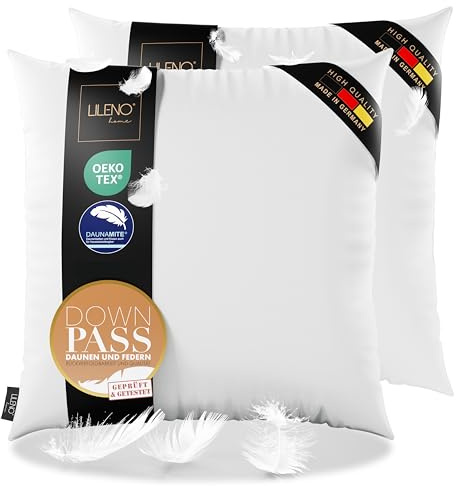 LILENO HOME 3-Kammer Daunenkissen 60x70 (2er Set) - Allergiker geeignet | Baumwoll Kissen 60x70 mit Federn & Daunen Füllung - langlebig & atmungsaktives Kopfkissen 60x70 Daunen u. Federfüllung