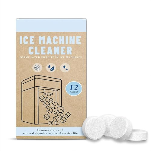 Pastillas limpiadoras para hacer hielo, 12 tabletas descalcificadoras para máquinas de hielo comerciales y domésticas, aptas para alimentos, no necesita desmontaje, eliminación rápida de escamas y