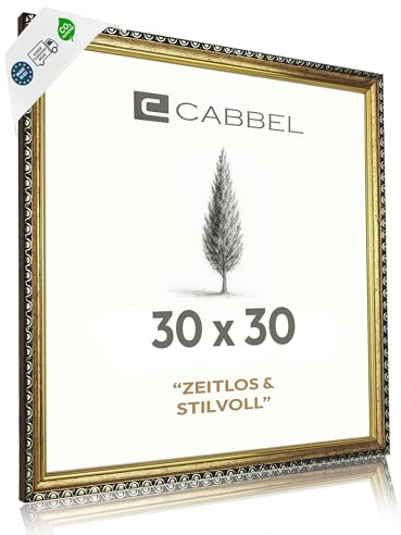 CABBEL Bilderrahmen CELI 30x30 cm Gold – Barock Vintage Rahmen im Antik Look – Dekorativer Fotorahmen mit bruchsicherem Acrylglas – Für Fotos, Poster & Urkunden – Elegant für Wohnzimmer & Büro