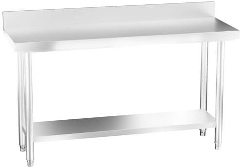 UISEBRT Edelstahl Arbeitstisch mit verstellbare Füße, 150 x 50 x 85 cm | Vielseitiger Edelstahltisch mit extra großer unterer Ablagefläche, stabiler Edelstahlaufbau für Küche und Werkstatt