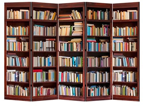 LUMASOUL Paravent Raumteiler Innen beidseitig Bedruckt 225x172 cm Bibliothek