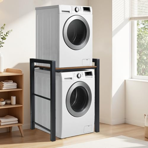 Luestysi Mueble Lavadora Secadora, Estante De La Lavadora, Mueble para Lavadora y Secadora Ajustable en Altura de 3 Niveles, Soporte de Carga 350 Kg, para BañO, BalcóN, Lavandería. (Negro)