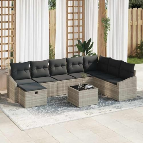 Bucmath Gartensofa-Set Poly-Rattan 9-teilig mit Kissen, modular, wetterfest, UV-beständig, Stauraumfächer, für 8 Personen, Outdoor-Möbel Terrassen-Sitzgruppe