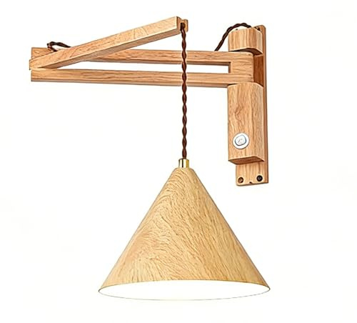 Jatwefiv Wandlampe mit Schalter Verstellbare Wandleuchte Holz SchwenkarmInnen Retro Wandbeleuchtung Verstellbare Lange Arm Wand Leselampe Nachttischlampe 3 Farbtemperaturen E27 für Wohnzimmer,Natural