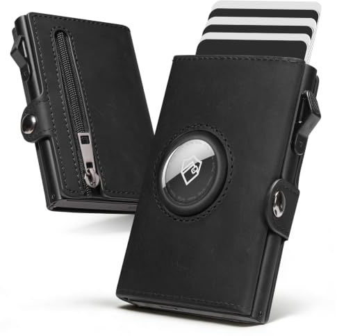 YESIIW Portafoglio Uomo Airtag, Slim Portacarte in vera Pelle Protezione RFID, Porta Carta di Credito con Portamonete per 12 carte, Minimalista Portatessere Uomo Tascabile Smart Wallet for Men, Nero