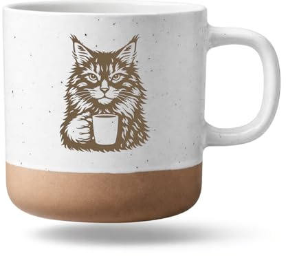 Bergliebe Keramiktasse Katze | Kaffeetasse mit Tiermotiv | Teebecher weiß mit beigem Boden | Geschenkidee für Tierfreunde, Geburtstag | 360 ml Pohmer Design (4. Katze Tasse)