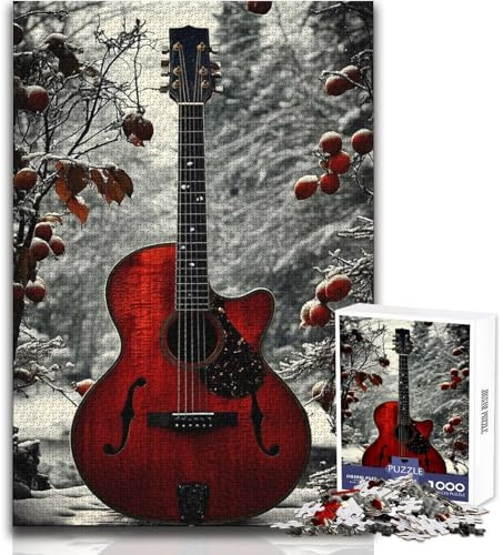 Puzzle de 1000 pièces pour Adolescents - Guitare Acoustique en Hiver - Jeu Stimulant - Décoration Murale - Cadeau d'anniversaire - Dimensions : 38x26cm