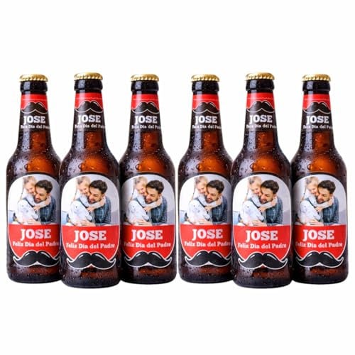 Cerveza Personalizada Día del Padre con Foto y Nombre - Papá, Ideas Regalos para Regalar Papá, Regalo Navidad Cumpleaños (6 botellines)