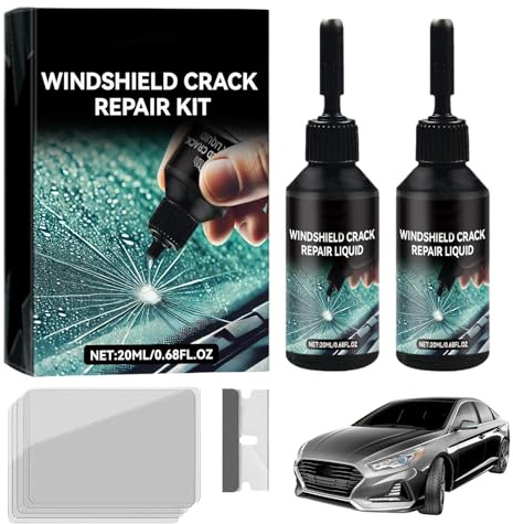 2PCS Kit Reparation Pare Brise, Liquide De Colle De Réparation De Vitres De Voiture, Kit de Réparation de Fissures de Pare-Bris, Windscreen Glue pour Verre Fissures, Toile D'araignée, étoile, Entaille