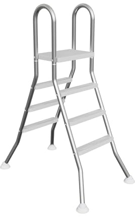 NAIZY Scala per piscina, altezza 165 cm, in acciaio inox, 3/4 gradini, smontaggio, con corrimano, antiscivolo, fino a 150 kg, per piscina fuori terra (argento)