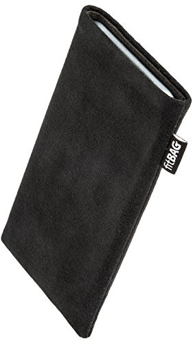 fitBAG Classic Black custom tailored sleeve for Apple iPhone 8 Plus | Made in Germany | Genuine Alcantara pouch case cover with MicroFibre lining for display cleaning