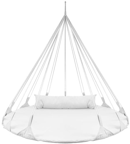 Sorbus 56 Stylish Hanging Swing Nest - Premium Cotton Double Hammock Daybed Saucer Style Lounger Swing - 264lbs Sturdy Spinner Tree Swing w/Pillow - Easy Setup - for Indoor/Outdoor, Travel - White