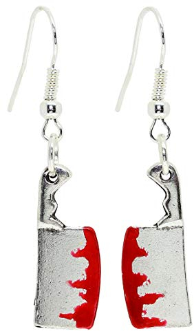 Bluebubble FRIGHT NIGHT Meat Cleaver Knife Dangle Earrings on Gift Card
