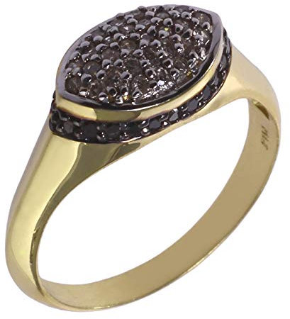 Jewel24 Damen Diamant-Ring aus 925 Sterling-Silber vergoldet mit Diamanten schwarz weiß 62/19,7 mm (60 (19.1))