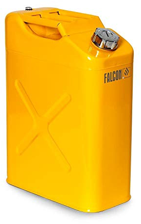 FALCON Sicherheitskanister aus Stahl, lackiert, 20 Liter, gelb, für entzündbare und aggressive Stoffe, mit Schraubverschluss und Belüftungsventil, Transportzulassung