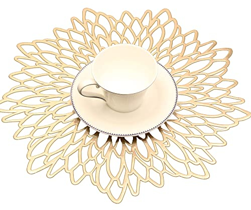 Famibay Weihnachten Platzsets Rund 6er Set Waschbar Tischsets Gold Kunststoff Platzdeckchen für Küche Tisch