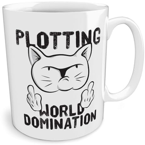 Black Raven Design - Plotting World Domination | Rude Cat, Ceramic Mug, 11fl oz