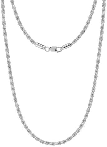 LeCalla Solid 925 Sterling Silver Italian 2 MM Diamond-Cut Twisted Braided Rope Chain Necklace for Men and Women 20 Inches