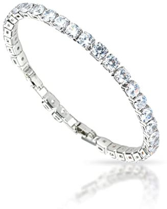 inSCINTILLE Bracciale Tennis Donna Uomo con Zirconi, Regolabile 18-20 cm, Confezione Regalo Inclusa, Braccialetto Tennis Fine o Spesso (Dimensione pietre 1,5 mm, Catena Argento - Pietra Bianca)