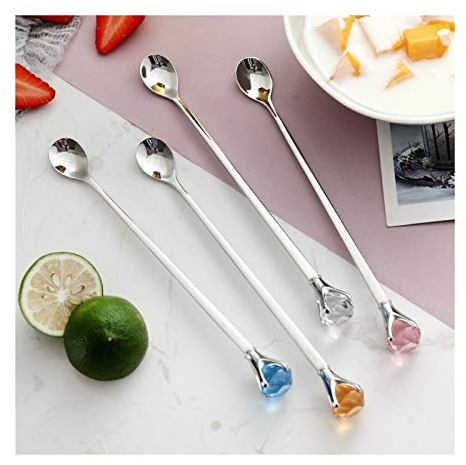 Cucchiaio da Tavola Cucchiaio solido creativo con diamanti manico lungo acciaio inox cucchiai latte ideali per caffè dessert cucchiaini da cucchiaini gelato Mestolo da Minestra Cucchiaio per Posate de