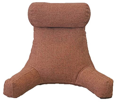 CFMZ Rückenkissen Sofa, Lesekissen für Bett, Rückenstützkissen mit Abnehmbare Nackenrolle, Lesekissen Buchkissen Lesehilfe mit Armlehnen, Groß Multifunktionales Lendenkissen Braun Yadlan