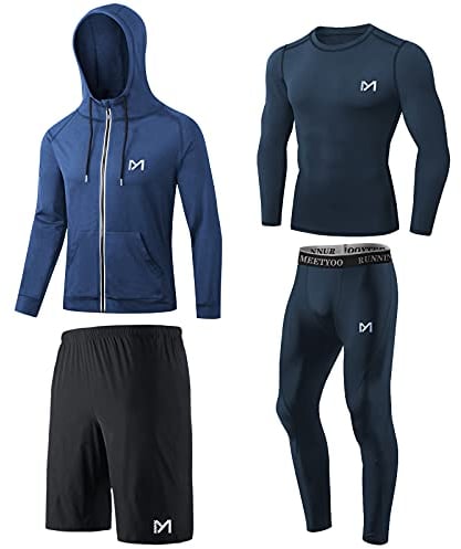 MEETYOO Kompressionsshirt Herren, Leggings Sport Laufhose Funktionsshirt Männer Jacke Kompressionshose Funktionswäsche für Running Gym Fitness