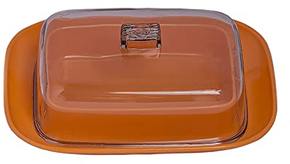 Home Garden Ornaments Orange Butter Dish with Lid 12.5cm x 8cm – Plastic Butter Dish for 200g – Container with Lid – Serving Plates for Butter – Butter Box for Kitchen (Orange)