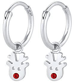 Elli Ohrringe Damen Creolen Rentier Anhänger Weihnachten mit Kristall in 925 Sterling Silber