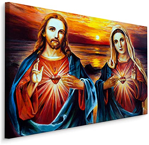 Muralo Leinwandbilder 30x20 Jesus Christus Maria Herz 3D Canvas Wandbild Kunstdruck Schlafzimmer Wohnzimmer Wanddekoration Design XXL Br. 30 cm x Hö. 20 cm