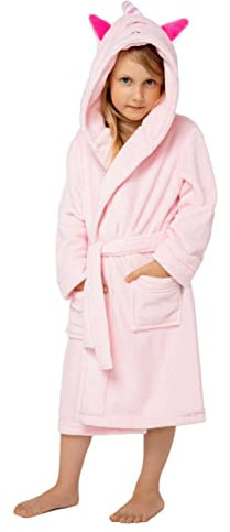 ENVIE soffice vestaglia/homewear bambino/bambina con cappuccio, rosa unicorno, 122-128 (7-8)