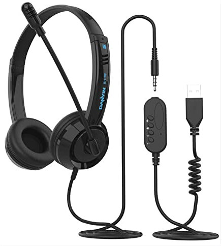 TFUFR USB Headsets with 3.5mm Jack Noise Cancelling Mic & Audio Controls, Wired Stereo PC Headsets with Microphone, Computer Headphone Business Headset Earphone for PC Laptop Android Mobile Phone