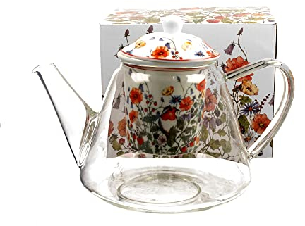 DUO FLORAL Teekanne 1200 ml WILD BIRD mit Teesieb, Glas - New Bone China Porzellan