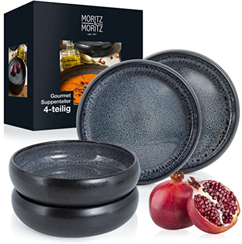 Moritz & Moritz SOLID 4x Suppenteller Steinzeug 19 cm - Bowl Schüssel aus Steinzeug für Suppe, Nudeln, Salat oder Müsli