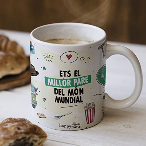 HappyMots Taza Día del Padre Catalán| Tazas Originales para regalar Hechas en Cerámica | Tazas Desayuno | Apta Para el Microondas y el Lavavajillas | Regalo Día del Padre CAT