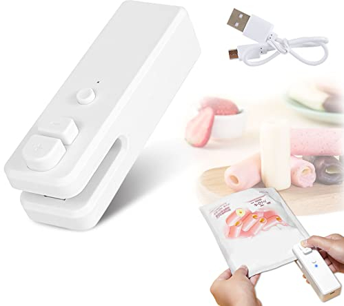 Sigilla Sacchetti, in ABS, Mini Sigillatrice Portatile per Sacchetti per Alimenti,Termosigillatrice e Taglierina 2 in 1 con ricarica USB, Protegge Gli Alimenti