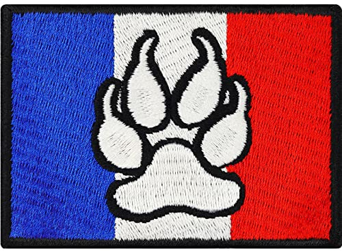 Parche termoadhesivo de la bandera de Francia con K9 bordado | Parche K9 para perros policía | Insignia para planchar con huellas de perro | Aplicación para collar/correa | 70x50 mm