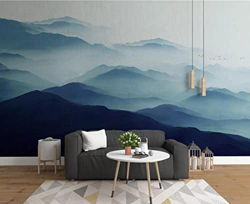 Papier Peint Panoramique Montagne D'Encre Bleue Papier Peint Intissé 3D Murale Tableaux Muraux Tapisserie Salon Chambre
