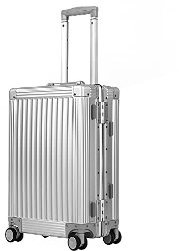 DOMINOX Aluminium Handgepäck Koffer Silber, Trolley Handgepäck mit Spinner-Rädern, Reisekoffer mit Aluminiumrahmen, Integriertes TSA-Schloss(Vertikaler Kornstil, 20IN)