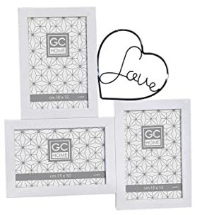 Gicos Import Export Srl Porta foto portafoto cornice multiplo 3 posti decoro cuore love in legno casa family 29 * 30 * 1,5 cm colore bianco IMB-824173