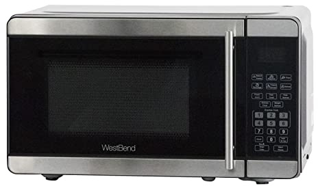 West Bend Microwave Oven 700-Watts Countertop Compact Footprint with 6 Pre Cooking Settings, Speed Defrost, Electronic Control Panel and Glass Turntable Perfect for Small Spaces, 0.7-Cu.Ft., Metallic