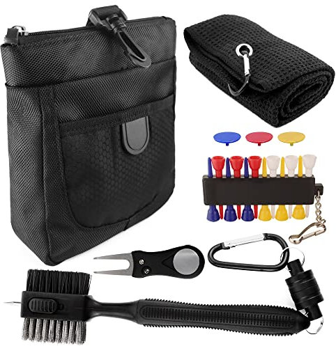 THE GOLFER STORE Golf-Zubehör-Set, 19-in-1 Golfschläger-Reinigungsset – Golf-Tasche, Golf-Handtuch, Golfschlägerbürste, Golf-Tees und Marker, Golf-Pitchz-Reparaturwerkzeug – Golf-Zubehör-Werkzeugset