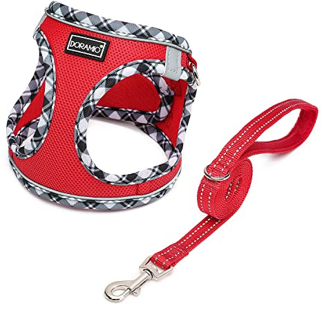 DORAMIO Harnais Chien, Step-in Harnais pour Chiens avec Laisse, Réfléchissant Respirant Mesh Doux Confort Réglable Gilet Harnais pour Petite Chiens Chats pour Marcher Courir (Rouge, XL)